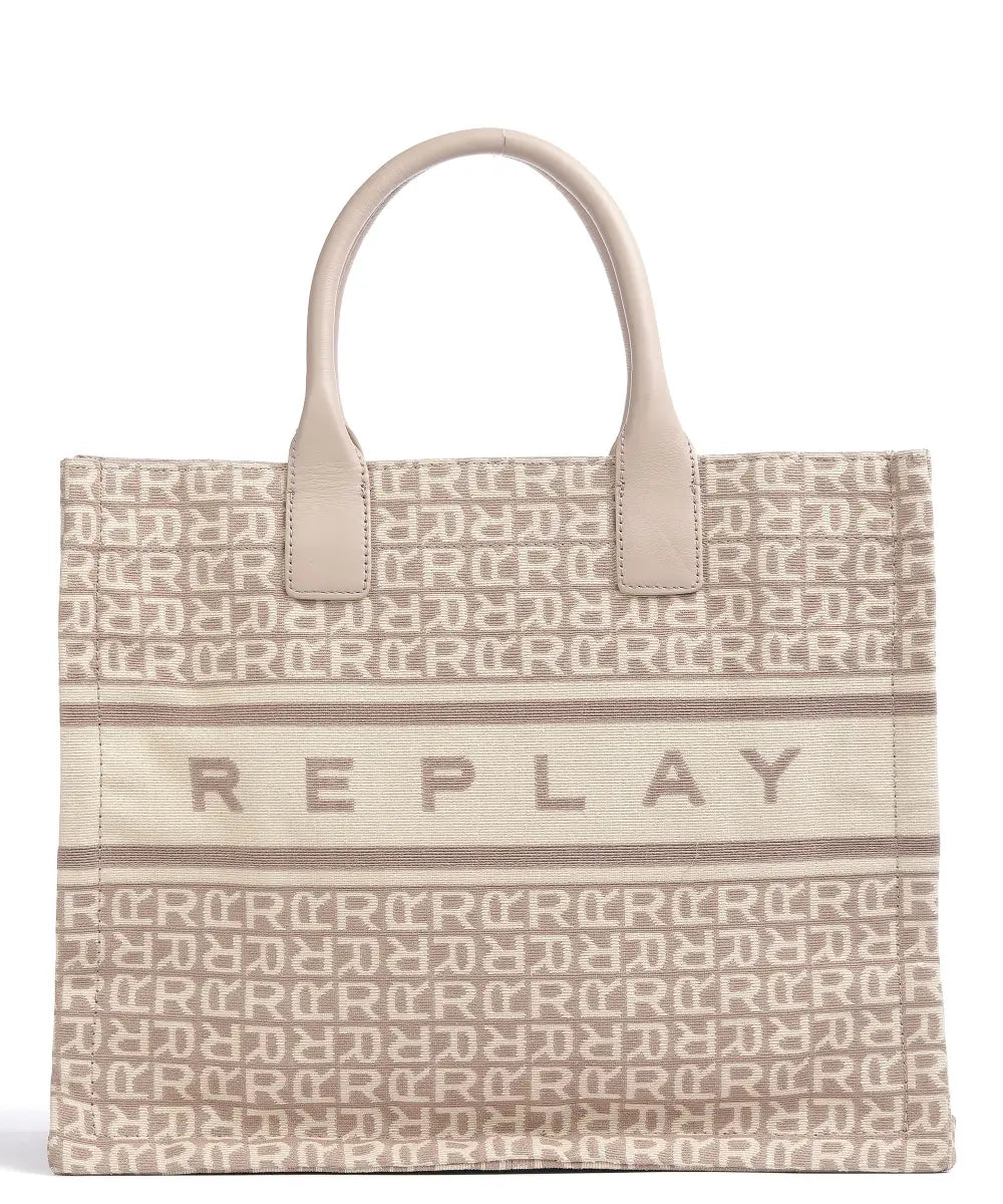 Replay - Replay Monogram Jacquard Tote Bag - ريبلاي - حقيبة توت جاكار بنقشة مونوغرام ريبلاي