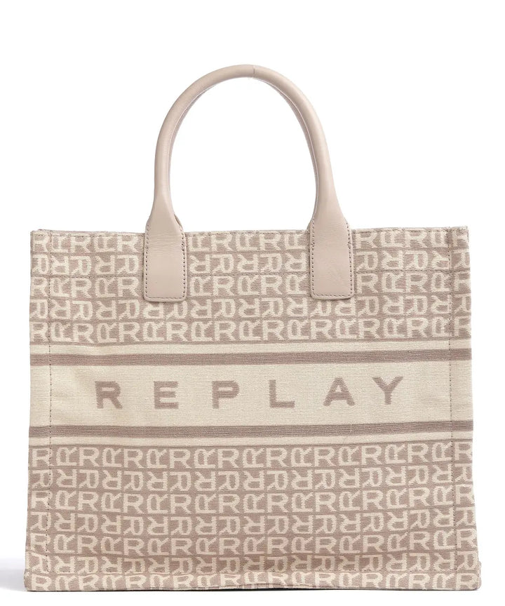 Replay - Replay Monogram Jacquard Tote Bag - ريبلاي - حقيبة توت جاكار بنقشة مونوغرام ريبلاي