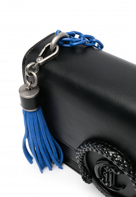 Just Cavalli - Just Cavalli Women's Black Shoulder Bag with Logo and Tassel - جست كافالي - حقيبة كتف نسائية سوداء بشعار وشرابة