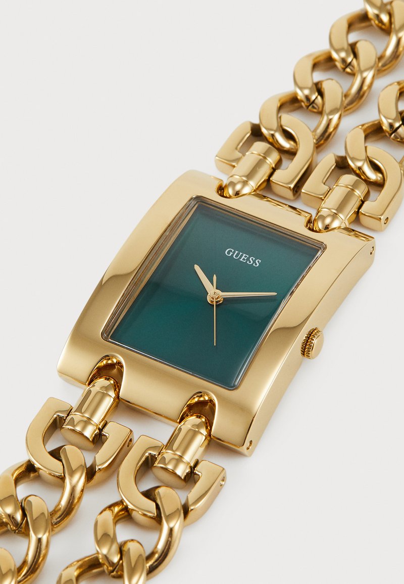 GUESS - Guess Gold-Tone Square Watch with Green Dial and Chain Bracelet - جيس - ساعة جيس مربعة ذهبية اللون مع مينا أخضر وسوار سلسلة