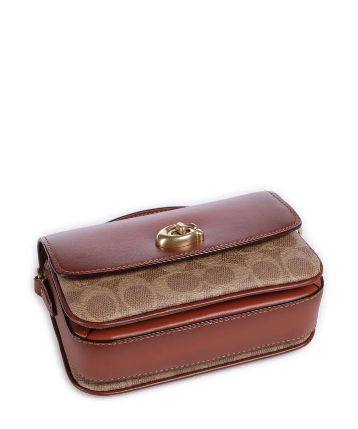 Coach - Coach Signature Canvas and Leather Mini Shoulder Bag with Turnlock - كوتش - حقيبة كتف صغيرة من قماش كوتش المميز والجلد بقفل دوار