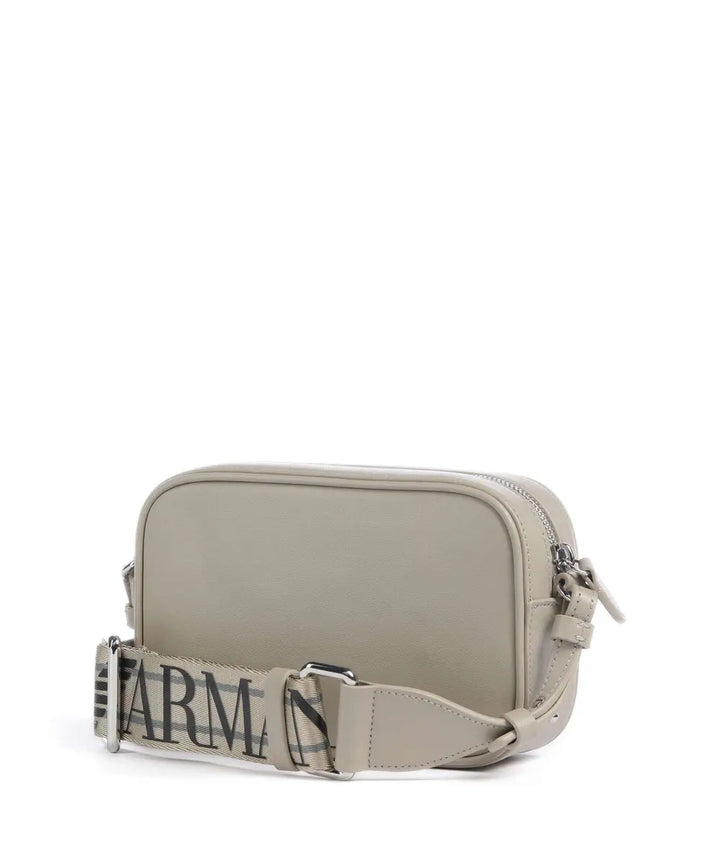 Emporio Armani - Emporio Armani Beige Leather  Camera Bag with Logo Strap - إمبوريو أرماني - حقيبة كاميرا من الجلد البيج مع حزام عليه شعار