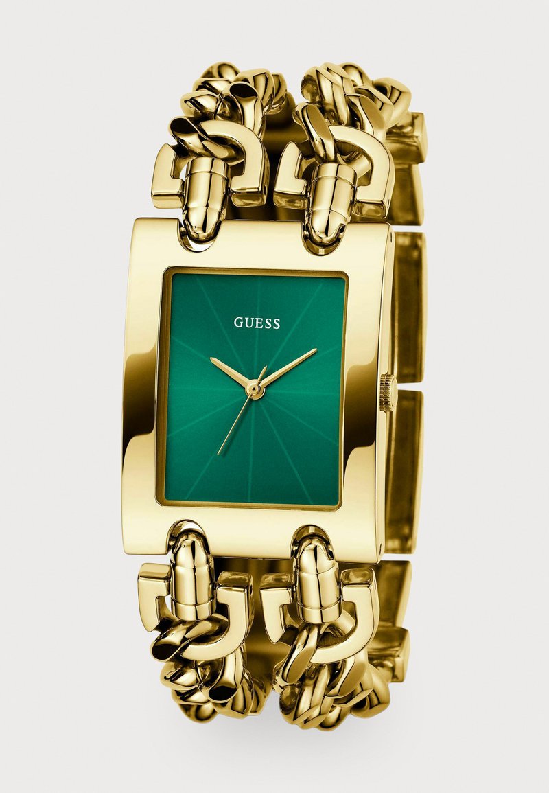 GUESS - Guess Gold-Tone Square Watch with Green Dial and Chain Bracelet - جيس - ساعة جيس مربعة ذهبية اللون مع مينا أخضر وسوار سلسلة