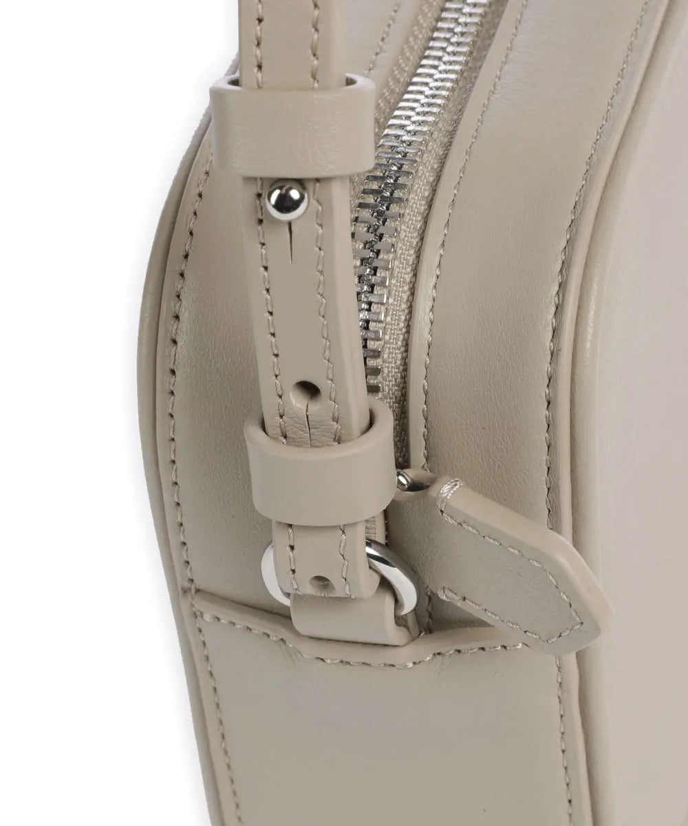 Emporio Armani - Emporio Armani Beige Leather  Camera Bag with Logo Strap - إمبوريو أرماني - حقيبة كاميرا من الجلد البيج مع حزام عليه شعار