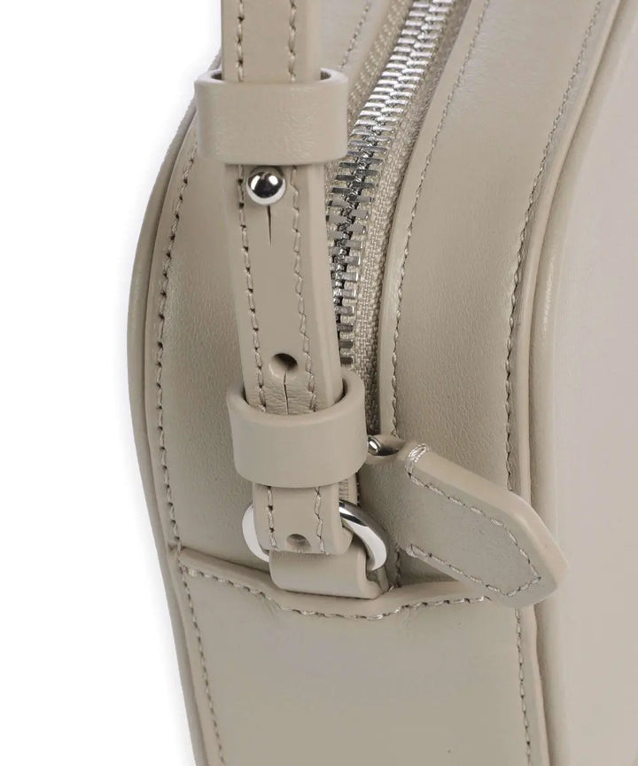 Emporio Armani - Emporio Armani Beige Leather  Camera Bag with Logo Strap - إمبوريو أرماني - حقيبة كاميرا من الجلد البيج مع حزام عليه شعار