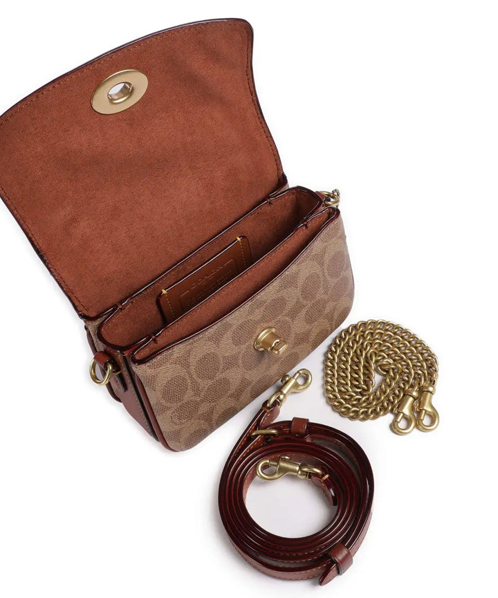 Coach - Coach Signature Canvas and Leather Mini Shoulder Bag with Turnlock - كوتش - حقيبة كتف صغيرة من قماش كوتش المميز والجلد بقفل دوار