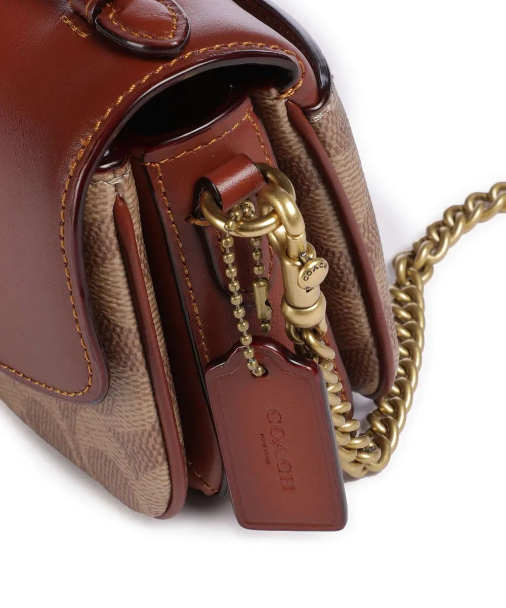 Coach - Coach Signature Canvas and Leather Mini Shoulder Bag with Turnlock - كوتش - حقيبة كتف صغيرة من قماش كوتش المميز والجلد بقفل دوار