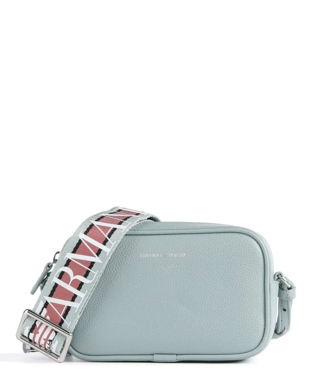 Emporio Armani - Pebbled Leather Camera Bag in Light Blue with Logo Strap - إمبوريو أرماني - حقيبة كاميرا من الجلد المحبب بلون الأزرق الفاتح مع حزام للشعار