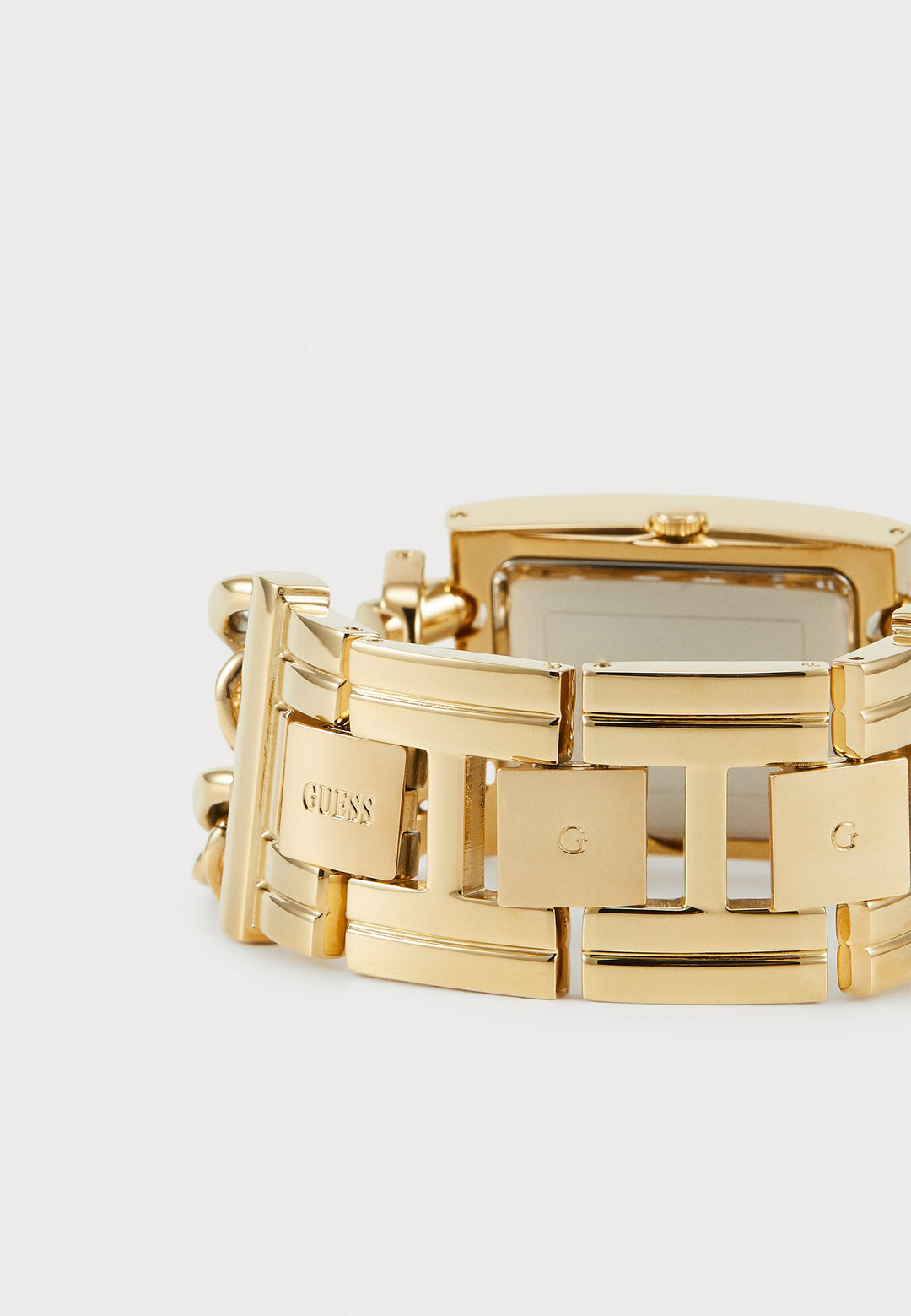 GUESS - Guess Gold-Tone Square Watch with Green Dial and Chain Bracelet - جيس - ساعة جيس مربعة ذهبية اللون مع مينا أخضر وسوار سلسلة