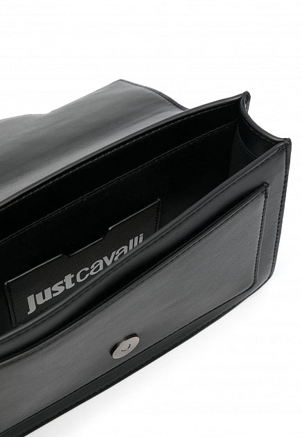 Just Cavalli - Just Cavalli Women's Black Shoulder Bag with Logo and Tassel - جست كافالي - حقيبة كتف نسائية سوداء بشعار وشرابة