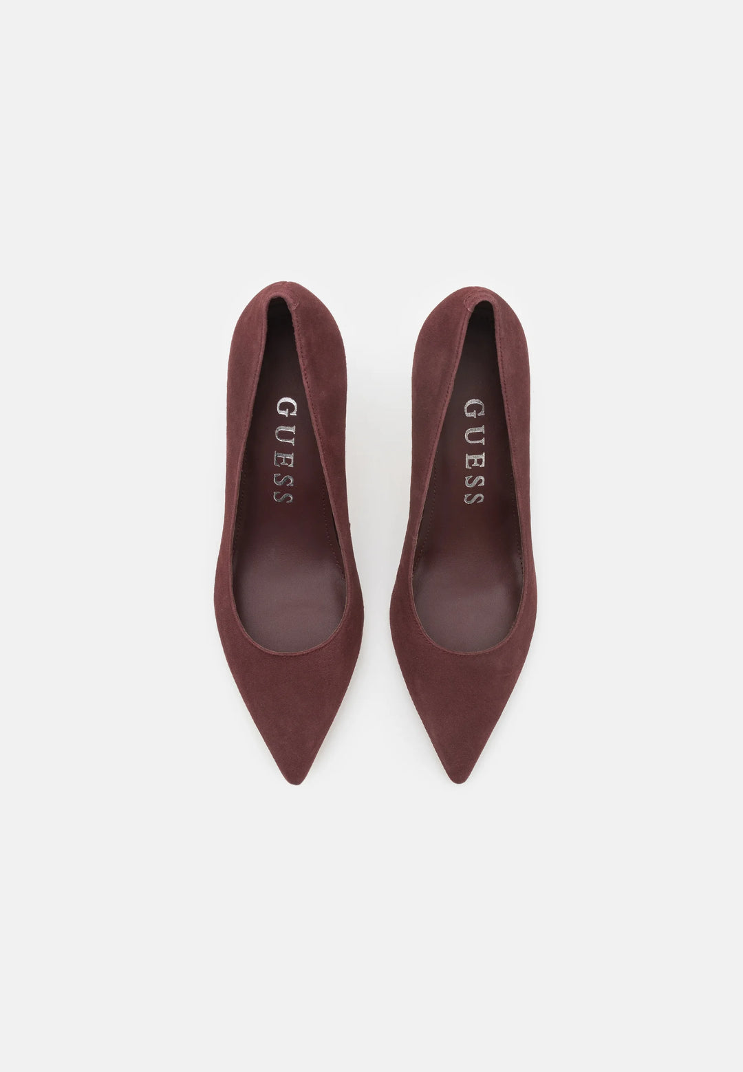 Guess - Women's Burgundy Suede Pointed Toe Pumps - جيس - حذاء نسائي بكعب مدبب من الشمواه العنابي