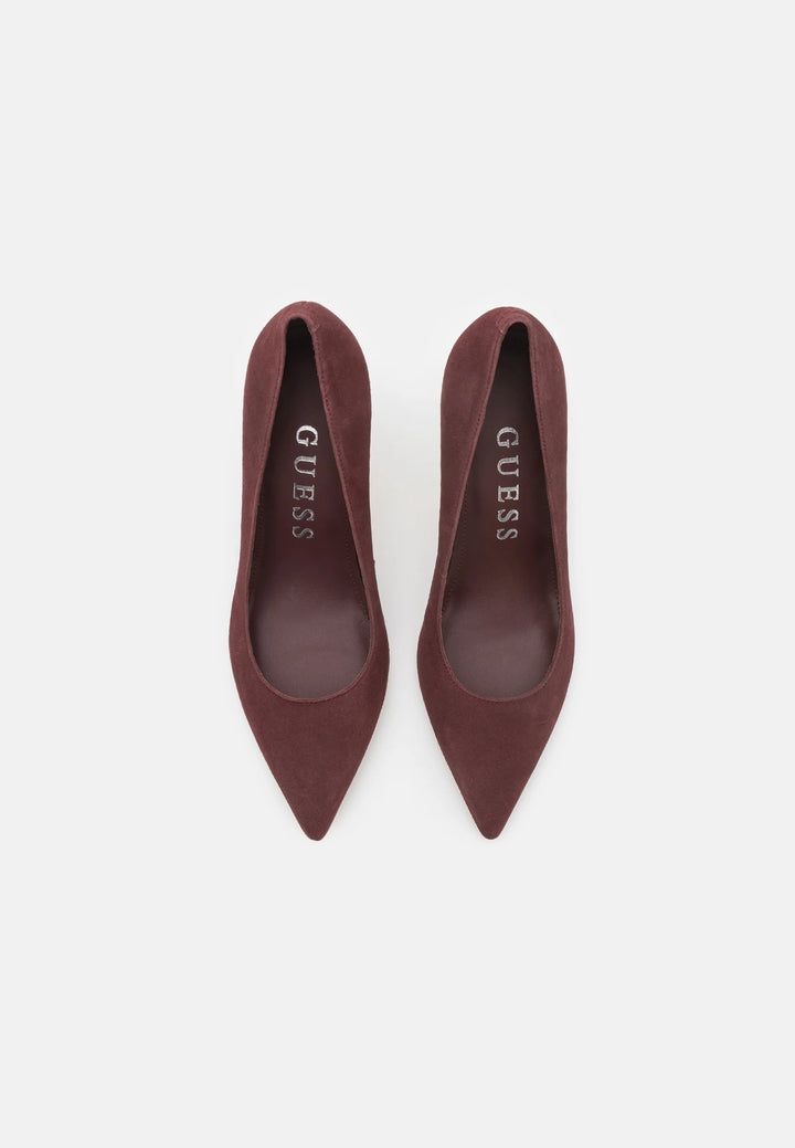 Guess - Women's Burgundy Suede Pointed Toe Pumps - جيس - حذاء نسائي بكعب مدبب من الشمواه العنابي