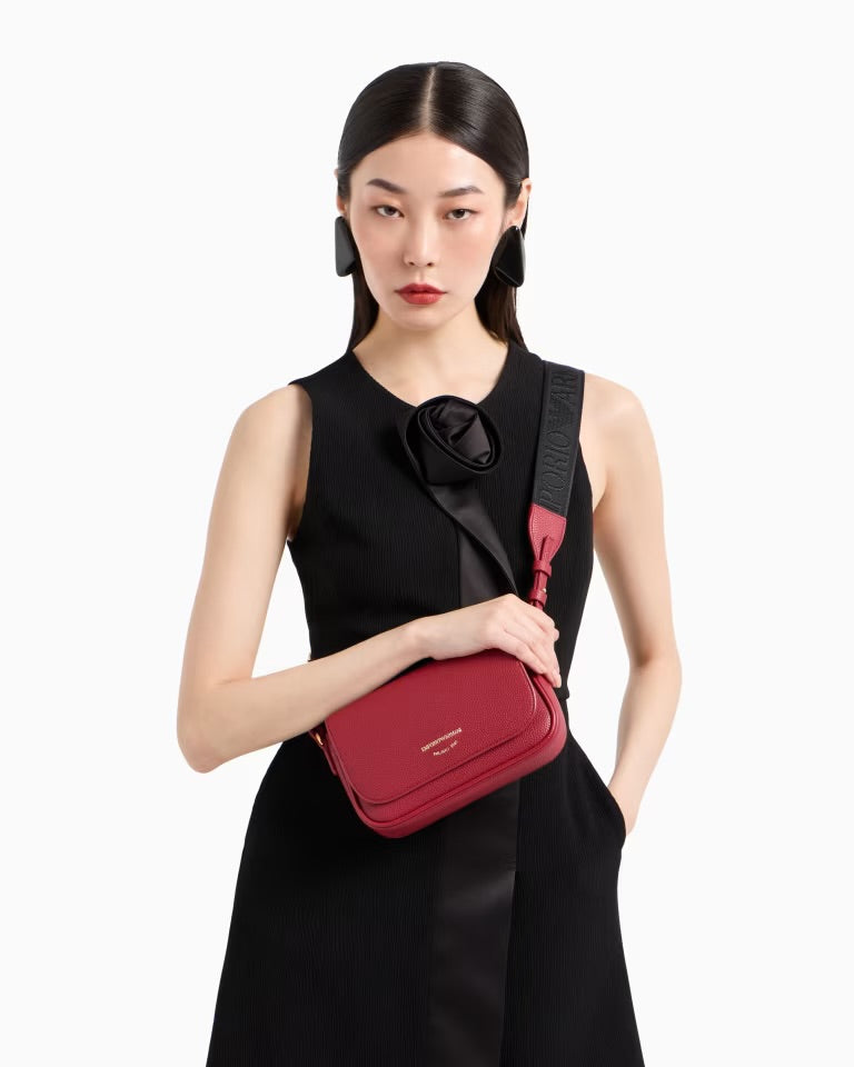 Emporio Armani - Deer-print mini Crossbody Bag in Burgundy- امبوريو ارماني - حقيبة كروس صغيرة باللون الأحمر الخمري
