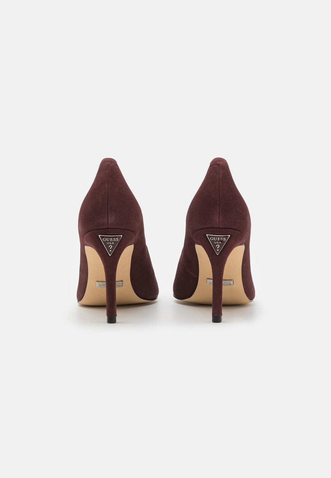 Guess - Women's Burgundy Suede Pointed Toe Pumps - جيس - حذاء نسائي بكعب مدبب من الشمواه العنابي