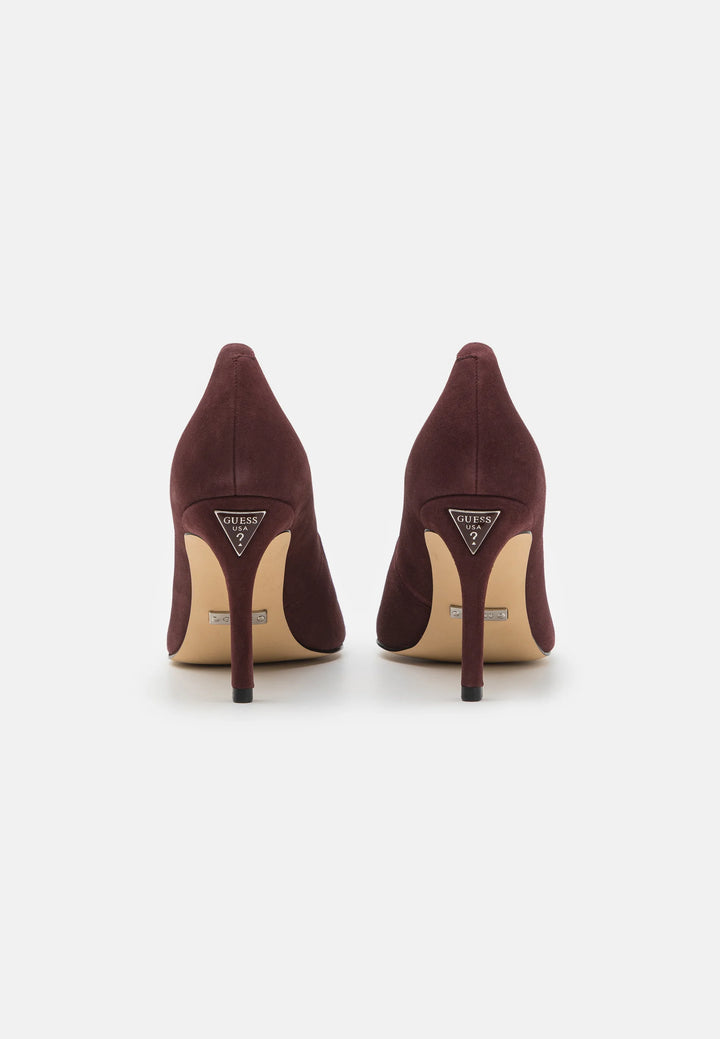 Guess - Women's Burgundy Suede Pointed Toe Pumps - جيس - حذاء نسائي بكعب مدبب من الشمواه العنابي