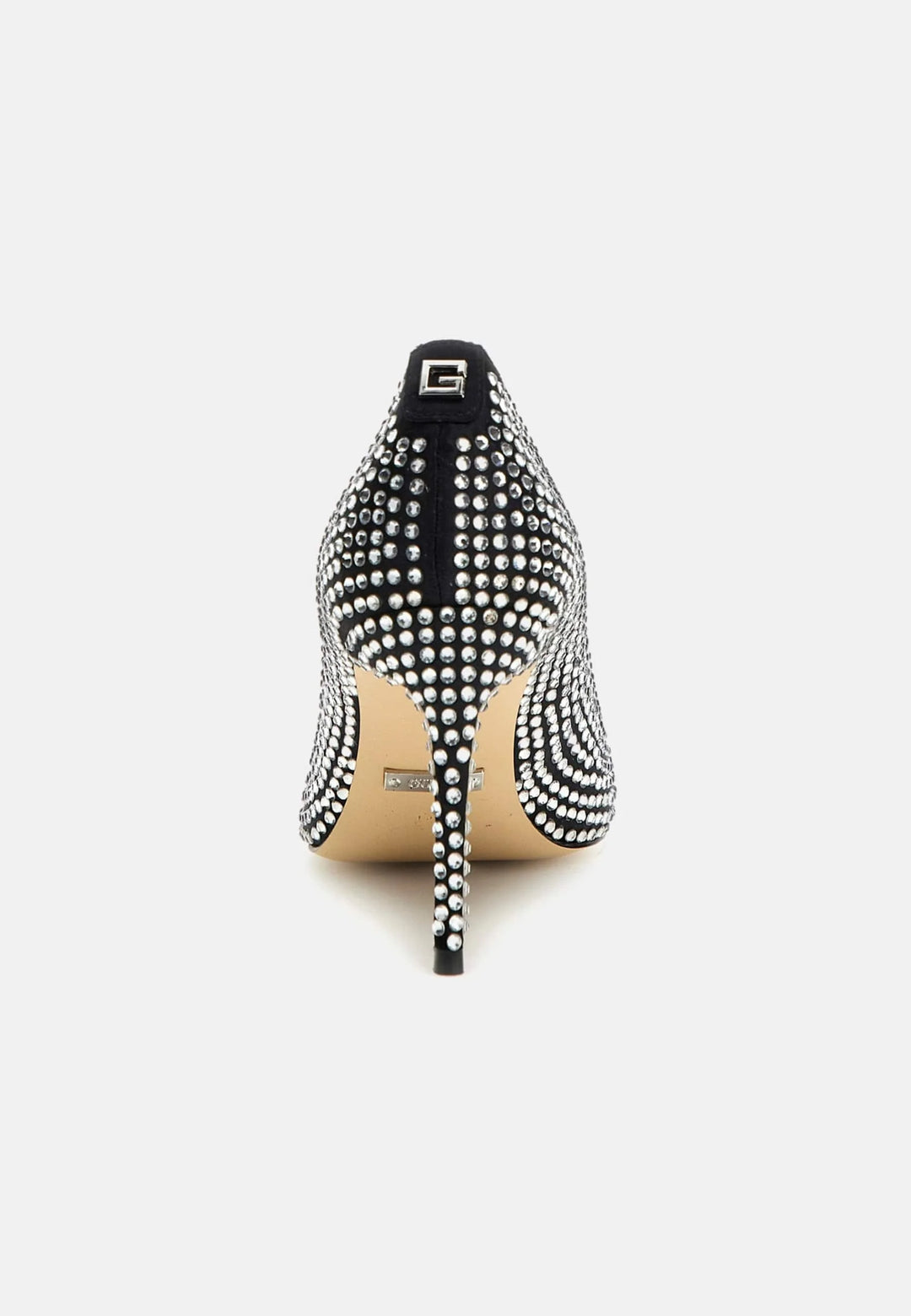 Guess - Black Rhinestone Embellished Pointed Toe Stiletto Pumps - جيس - حذاء كعب عالي مدبب مزين بأحجار الراين السوداء