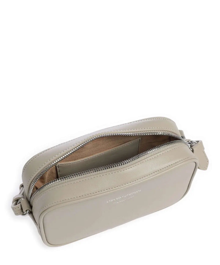 Emporio Armani - Emporio Armani Beige Leather  Camera Bag with Logo Strap - إمبوريو أرماني - حقيبة كاميرا من الجلد البيج مع حزام عليه شعار