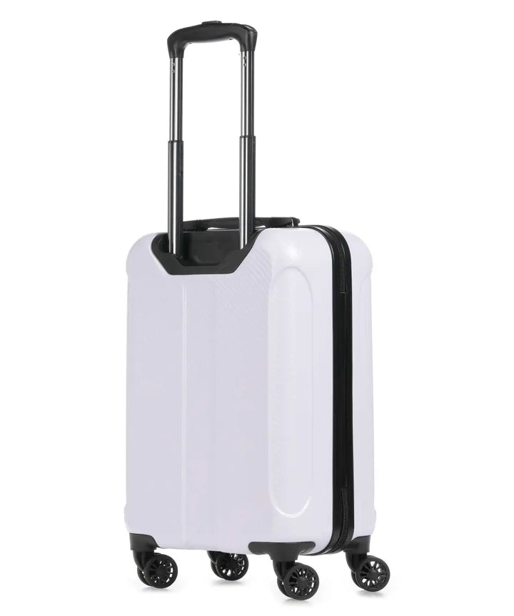 GUESS - Wilder 20-Inch 4-Wheel Hardside Spinner White Suitcase - جيس - حقيبة سفر وايلدر صلبة بعجلات دوارة مقاس 20 بوصة باللون الأبيض