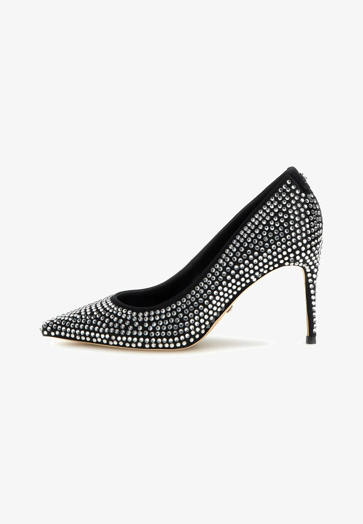 Guess - Black Rhinestone Embellished Pointed Toe Stiletto Pumps - جيس - حذاء كعب عالي مدبب مزين بأحجار الراين السوداء