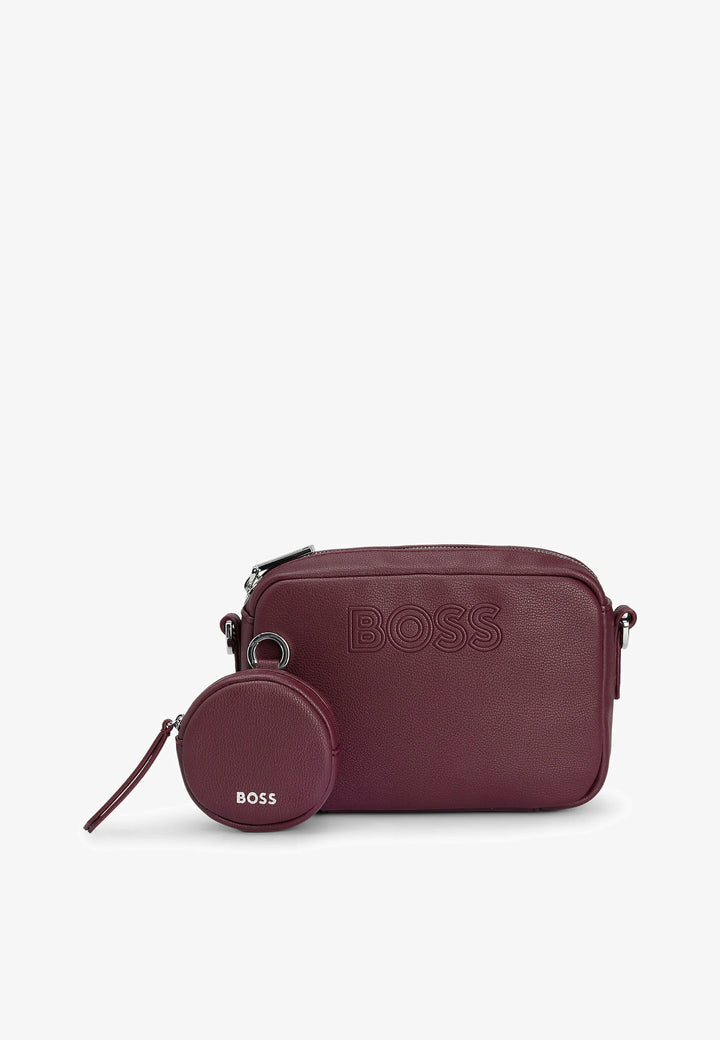 BOSS - BOSS Addison Crossbody Bag with Detachable Coin Purse in Burgundy - بوس - حقيبة كروس بودي أديسون من بوس مع محفظة عملات قابلة للفصل باللون العنابي