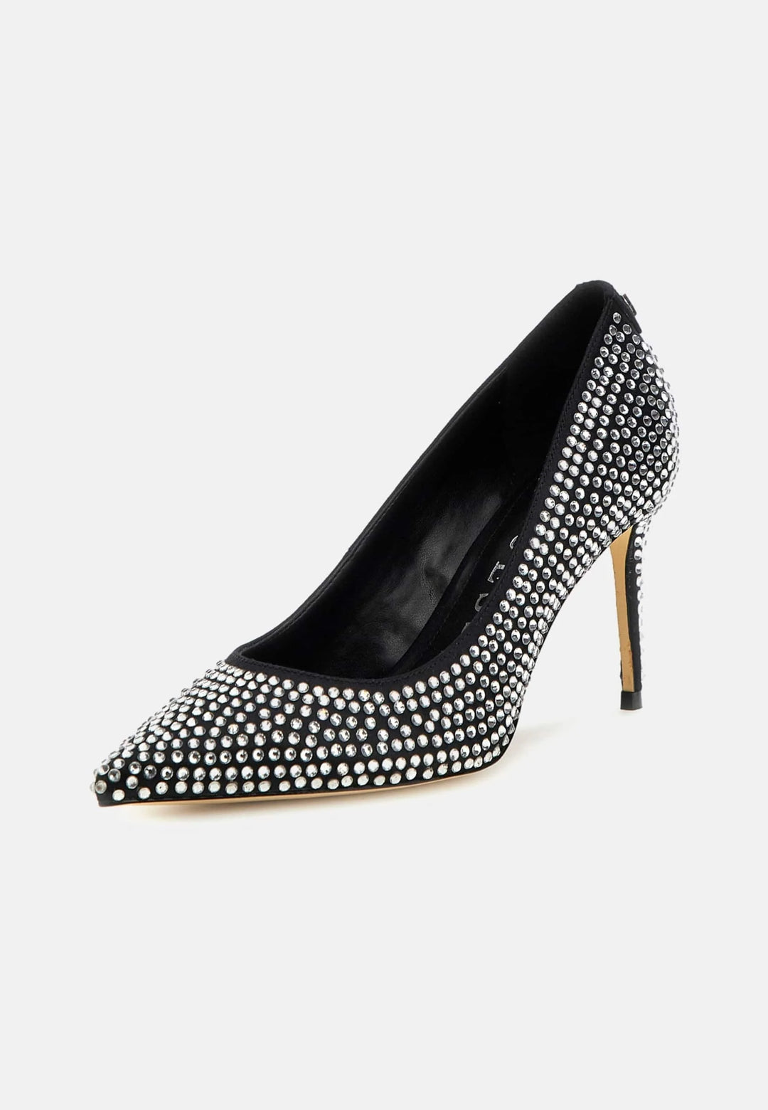 Guess - Black Rhinestone Embellished Pointed Toe Stiletto Pumps - جيس - حذاء كعب عالي مدبب مزين بأحجار الراين السوداء