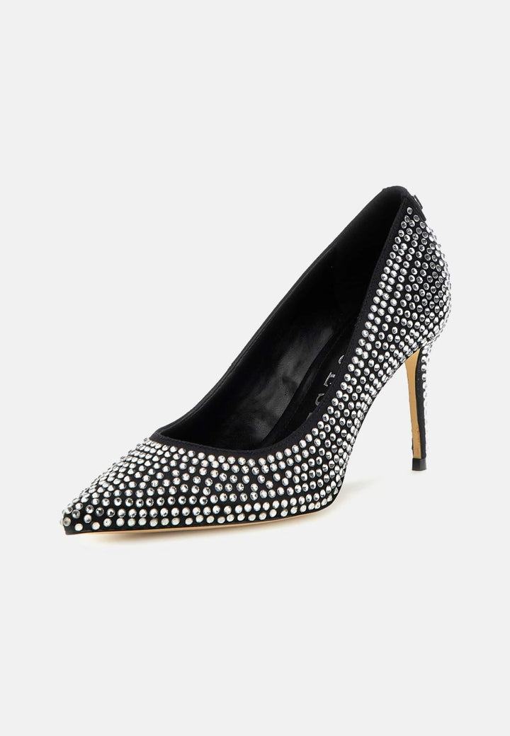Guess - Black Rhinestone Embellished Pointed Toe Stiletto Pumps - جيس - حذاء كعب عالي مدبب مزين بأحجار الراين السوداء