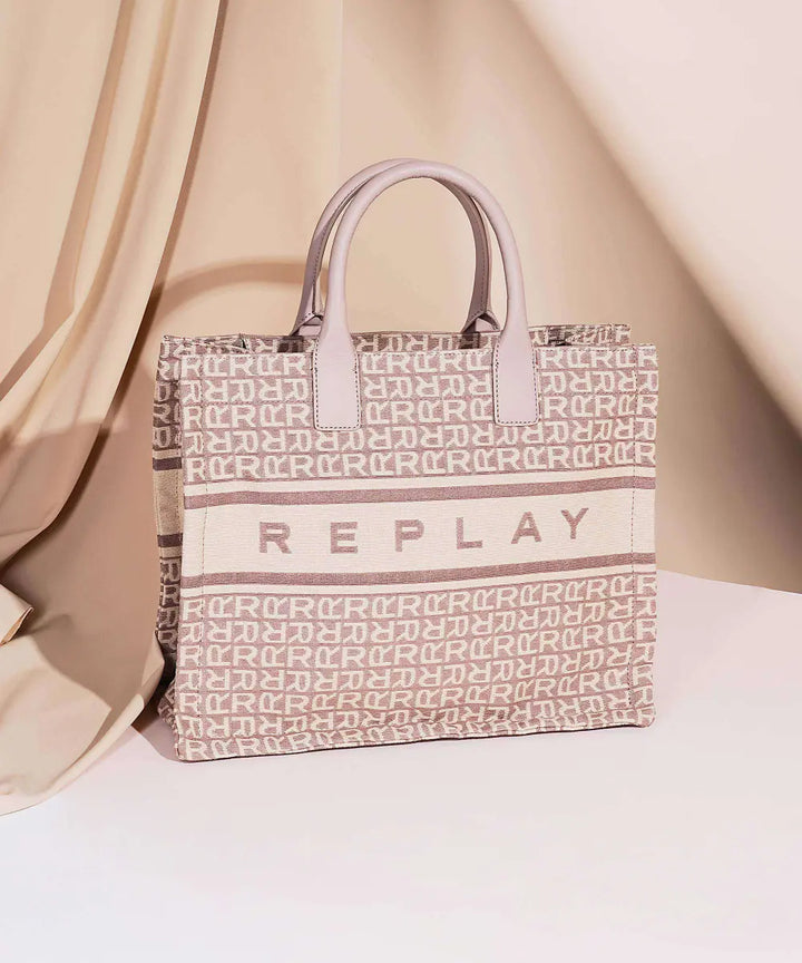 Replay - Replay Monogram Jacquard Tote Bag - ريبلاي - حقيبة توت جاكار بنقشة مونوغرام ريبلاي