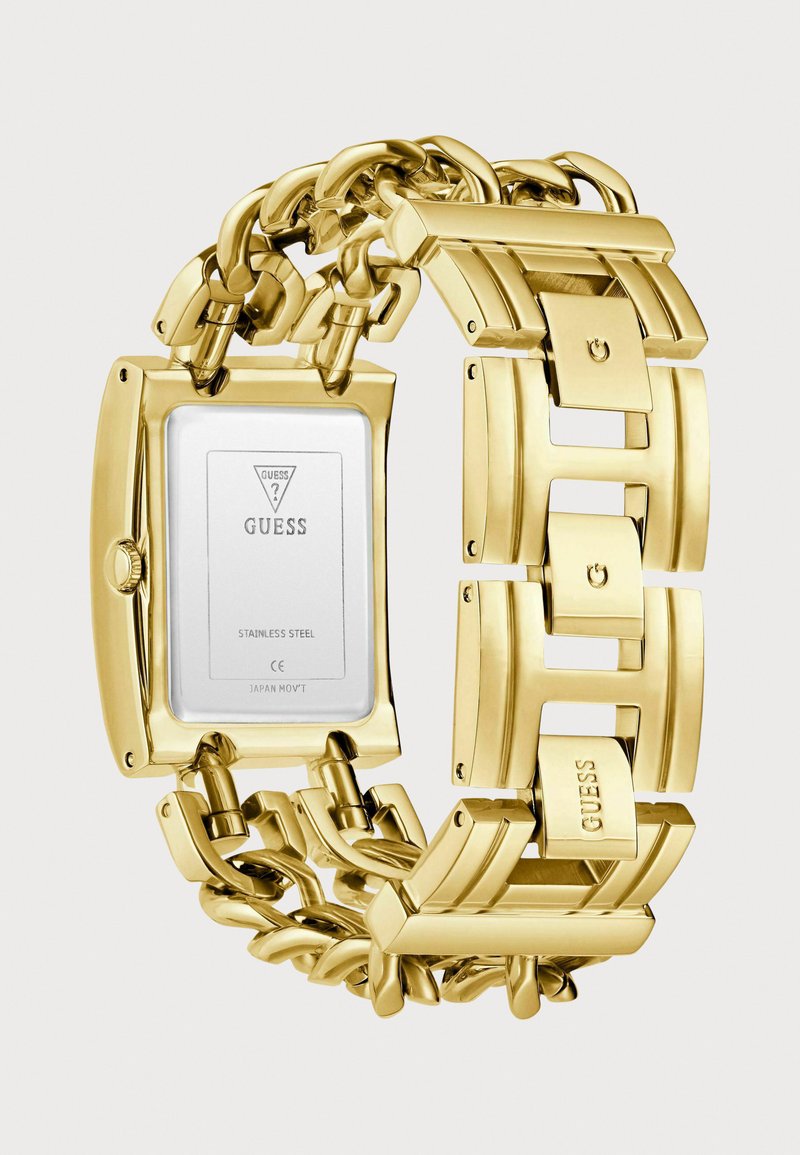 GUESS - Guess Gold-Tone Square Watch with Green Dial and Chain Bracelet - جيس - ساعة جيس مربعة ذهبية اللون مع مينا أخضر وسوار سلسلة