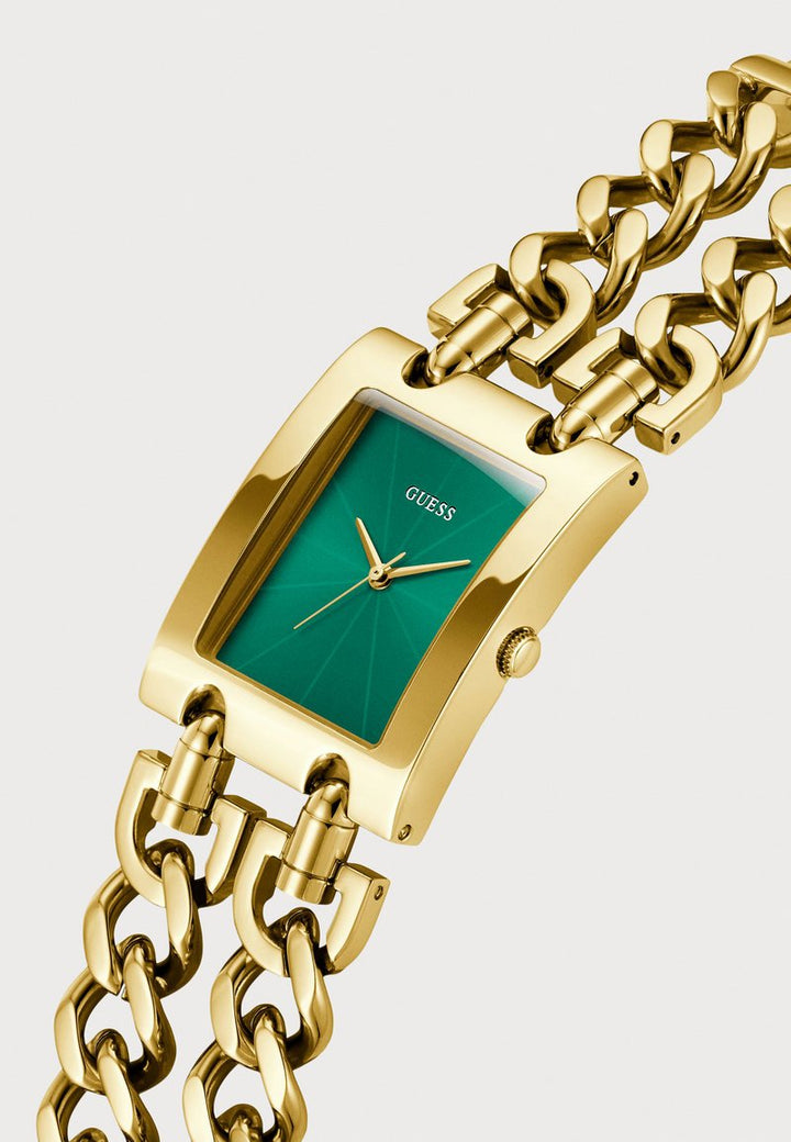 GUESS - Guess Gold-Tone Square Watch with Green Dial and Chain Bracelet - جيس - ساعة جيس مربعة ذهبية اللون مع مينا أخضر وسوار سلسلة