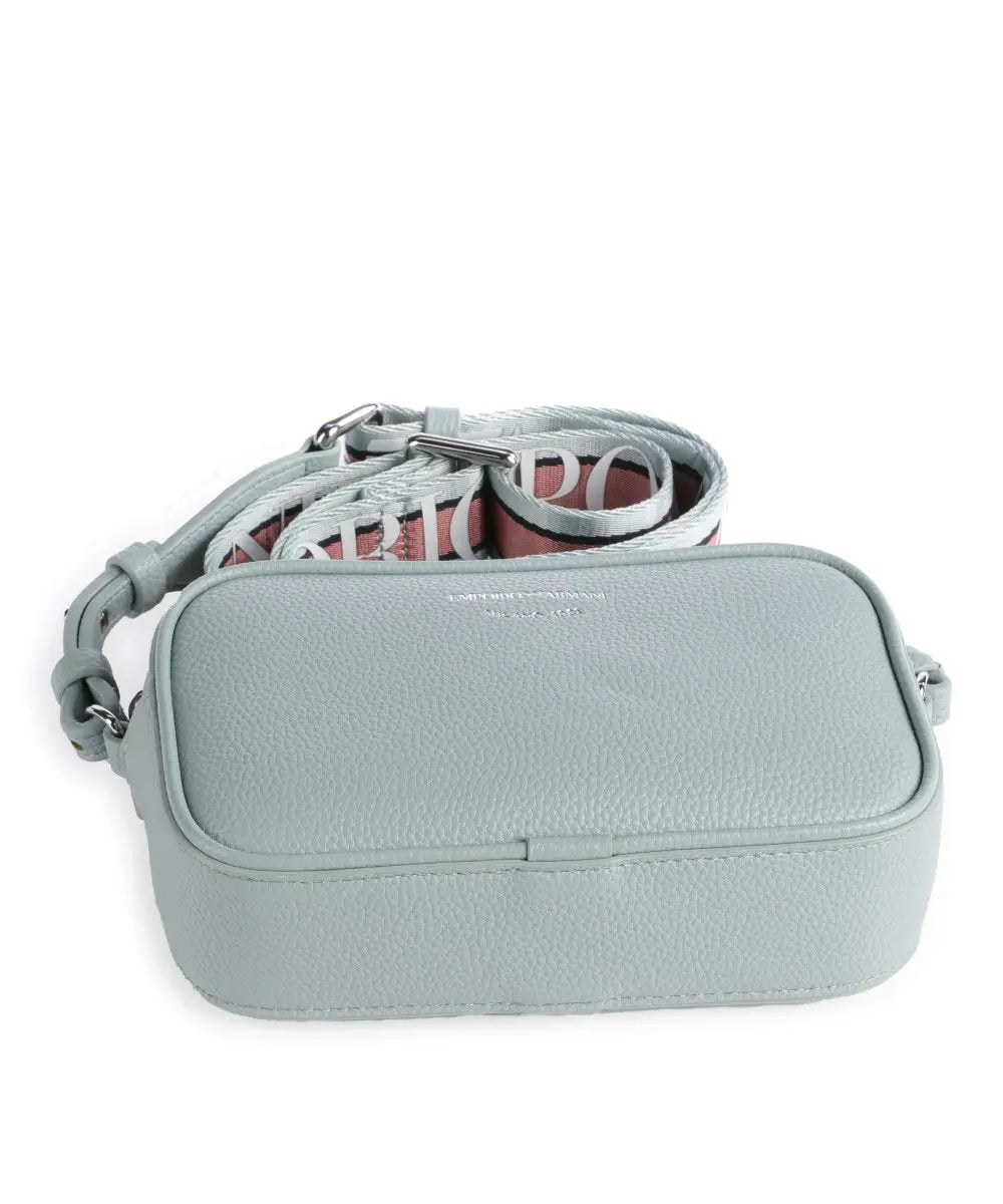 Emporio Armani - Pebbled Leather Camera Bag in Light Blue with Logo Strap - إمبوريو أرماني - حقيبة كاميرا من الجلد المحبب بلون الأزرق الفاتح مع حزام للشعار