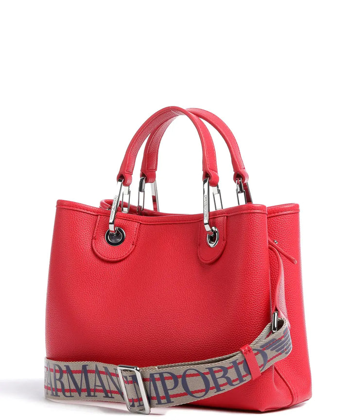Emporio Armani Myea Small Deer Print Shopper Tote Cherry  - حقيبة تسوق ماي إي إيه صغيرة بطبعة غزال باللون الكرزي من إمبوريو أرماني