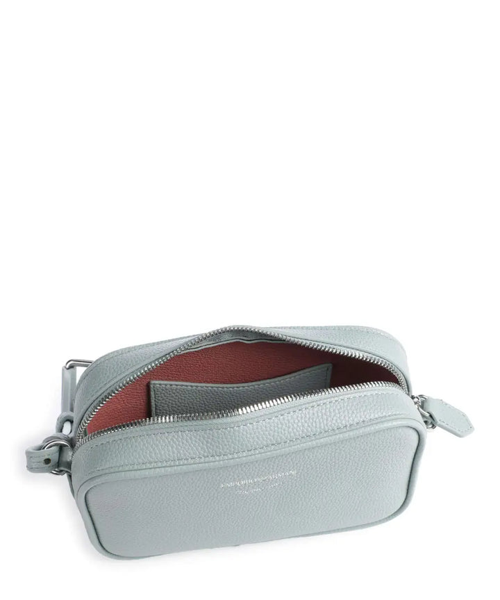 Emporio Armani - Pebbled Leather Camera Bag in Light Blue with Logo Strap - إمبوريو أرماني - حقيبة كاميرا من الجلد المحبب بلون الأزرق الفاتح مع حزام للشعار