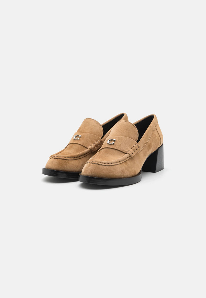 Coach - Coach Suede Block Heel Loafers with Signature C Hardware - كوتش - حذاء لوفرز كوتش بكعب سميك من الشمواه مع شعار C المميز