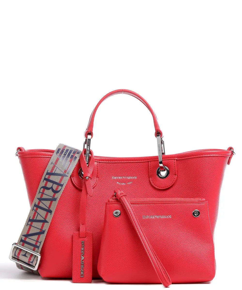 Emporio Armani Myea Small Deer Print Shopper Tote Cherry  - حقيبة تسوق ماي إي إيه صغيرة بطبعة غزال باللون الكرزي من إمبوريو أرماني