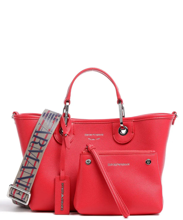 Emporio Armani Myea Small Deer Print Shopper Tote Cherry  - حقيبة تسوق ماي إي إيه صغيرة بطبعة غزال باللون الكرزي من إمبوريو أرماني