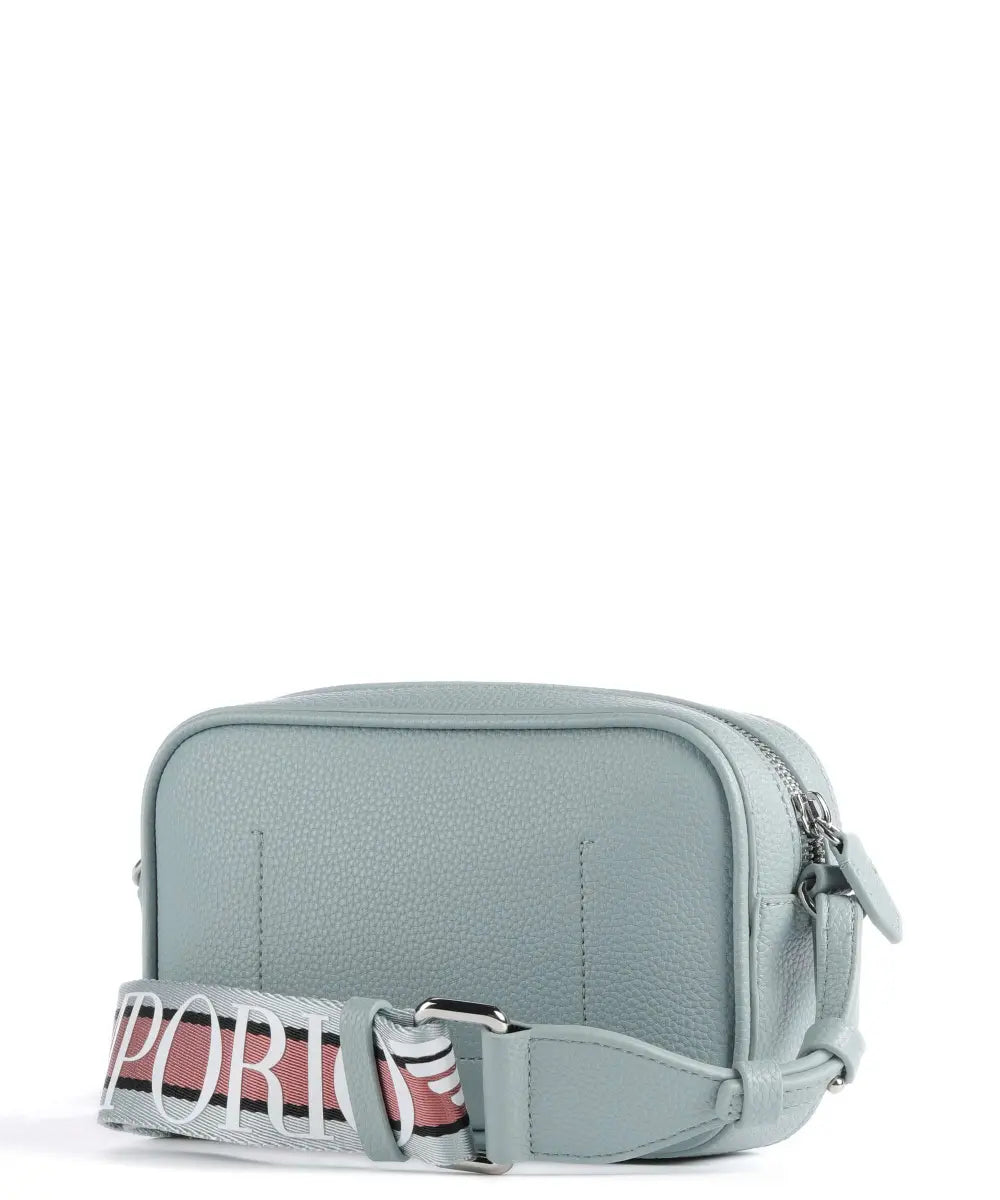 Emporio Armani - Pebbled Leather Camera Bag in Light Blue with Logo Strap - إمبوريو أرماني - حقيبة كاميرا من الجلد المحبب بلون الأزرق الفاتح مع حزام للشعار