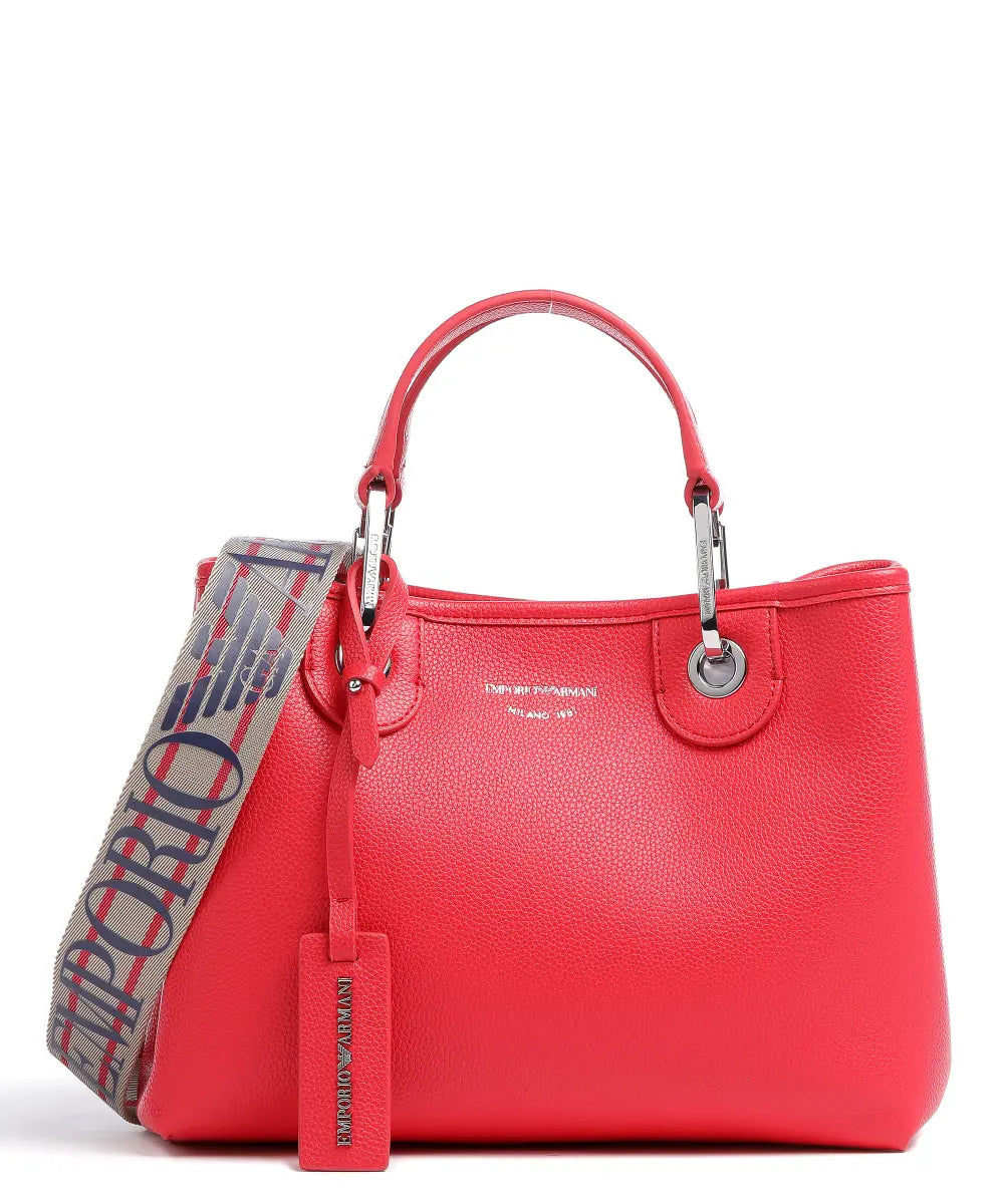 Emporio Armani Myea Small Deer Print Shopper Tote Cherry  - حقيبة تسوق ماي إي إيه صغيرة بطبعة غزال باللون الكرزي من إمبوريو أرماني