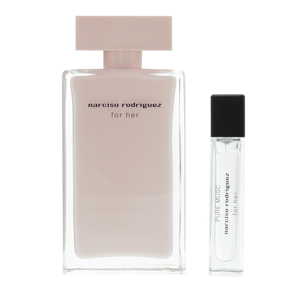 Narciso Rodriguez 2 Piece Gift Set: For Her Eau De Parfum 100ml - For Her Pure Musc Eau De Parfum 10ml - نارسيسو رودريغيز مجموعة هدايا قطعتين: عطر أو دو بارفان 100 مل لها + عطر بيور مسك أو دو بارفان 10 مل لها