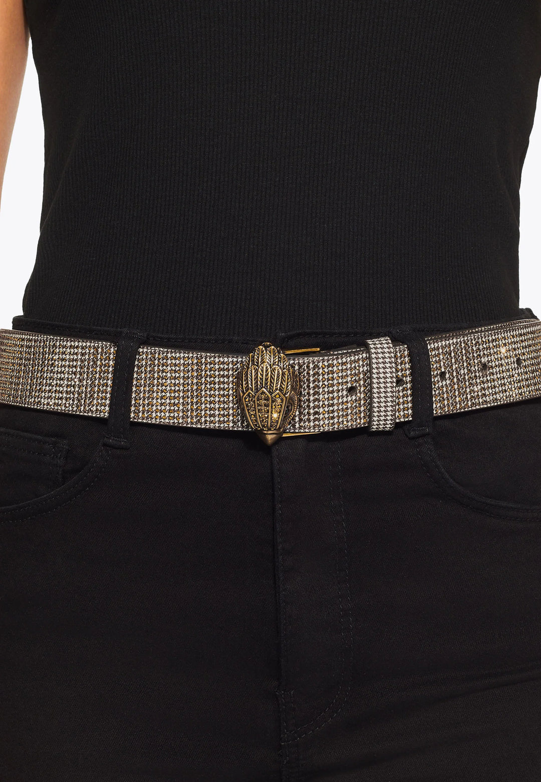 KURT GEIGER LONDON Crystal Houndstooth Belt - كيرت غايغر لندن - حزام بنقشة الهاوندستوث مع كريستال