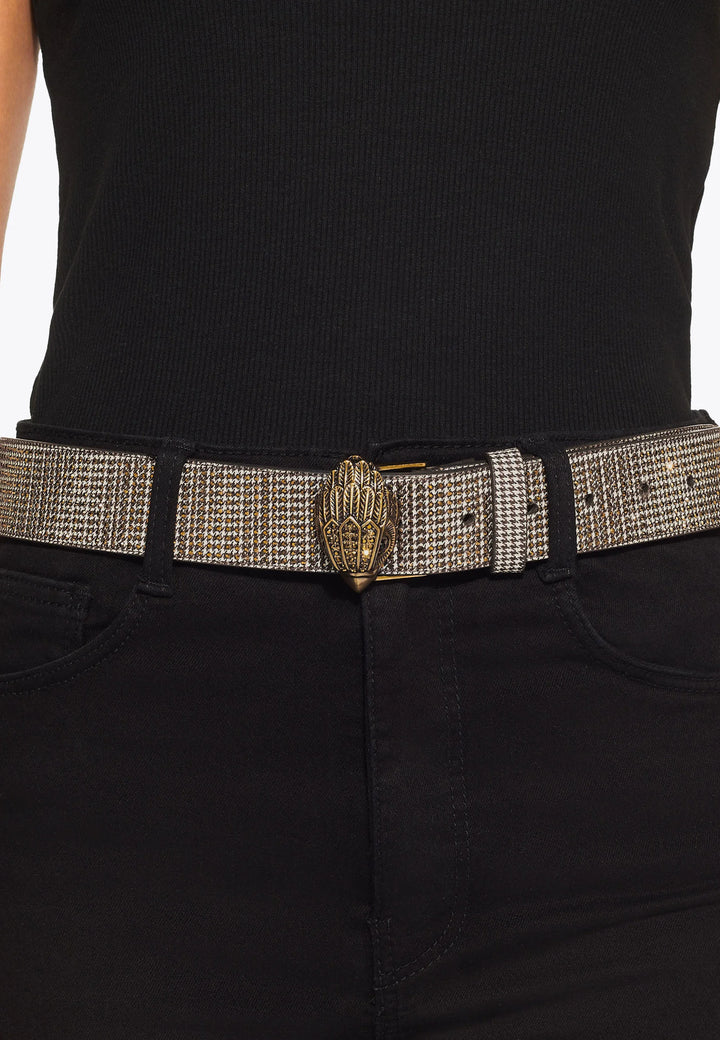 KURT GEIGER LONDON Crystal Houndstooth Belt - كيرت غايغر لندن - حزام بنقشة الهاوندستوث مع كريستال