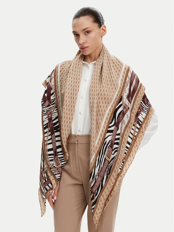 GUESS - Zebra & Belts Print Scarf - جيس - وشاح بطبعة حمار وحشي وأحزمة