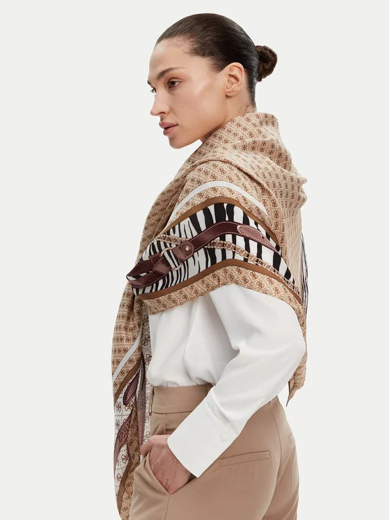 GUESS - Zebra & Belts Print Scarf - جيس - وشاح بطبعة حمار وحشي وأحزمة