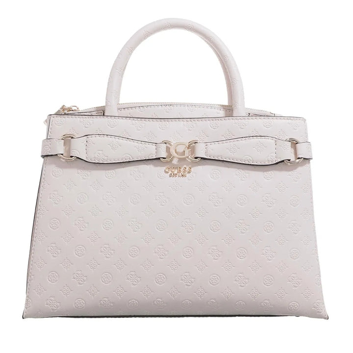 Guess Arlena Logo Girlfriend Satchel Taupe Logo - حقيبة يد جيس أرينا لوغو جيرل فريند بحزام كتف وشعار توب