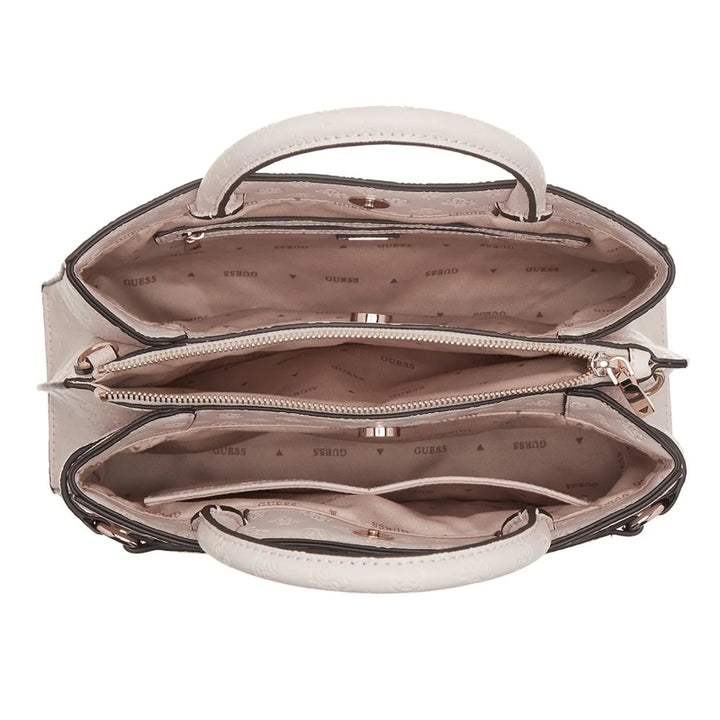 Guess Arlena Logo Girlfriend Satchel Taupe Logo - حقيبة يد جيس أرينا لوغو جيرل فريند بحزام كتف وشعار توب
