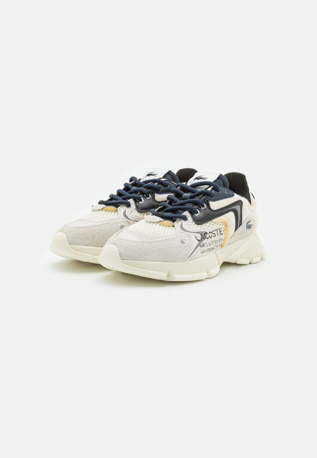Lacoste Logo-Print Panelled Sneakers | White - لاكوست - حذاء رياضي بألواح وشعار مطبوع باللون الأبيض