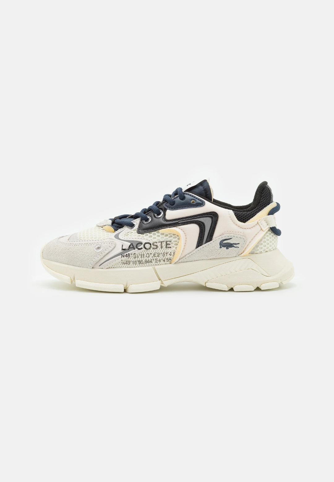 Lacoste Logo-Print Panelled Sneakers | White - لاكوست - حذاء رياضي بألواح وشعار مطبوع باللون الأبيض