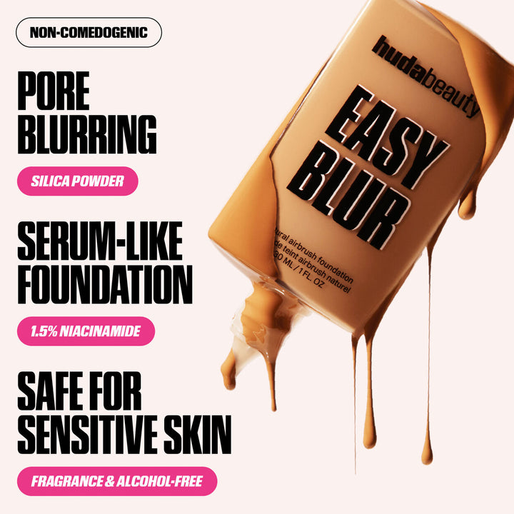 HUDA BEAUTY Easy Blur Natural Airbrush Foundation with Niacinamide - هدى بيوتي كريم أساس إيزي بلور لإطلالة طبيعية خالية من العيوب مع النياسيناميد